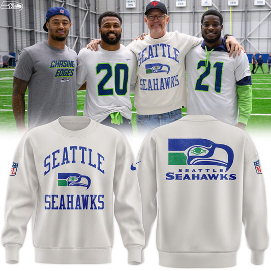 Men's Seattle Seahawks Starter White Team Logo Pullover Sweatshirt V2