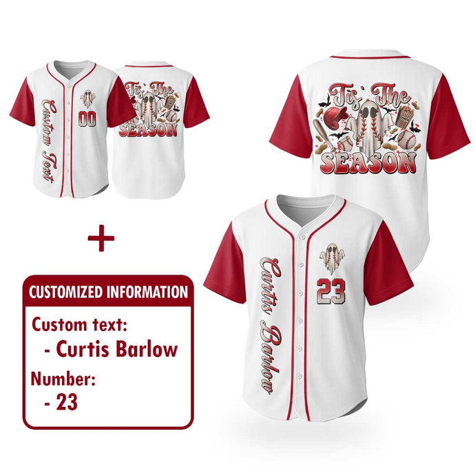 Tis The Season - Custom White Red Halloween Baseball Jersey