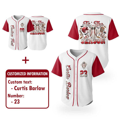 Tis The Season - Custom White Red Halloween Baseball Jersey