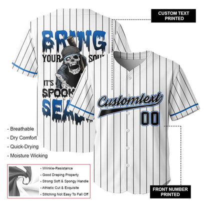 Bring Your Soul - Custom White with Black Stripes Halloween Baseball Jersey
