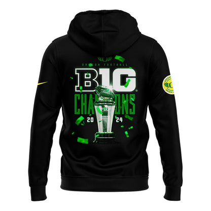 Men's Blue 84 Black Oregon Ducks 2024 Big Ten Football Conference Champions Locker Room Pullover Hoodie