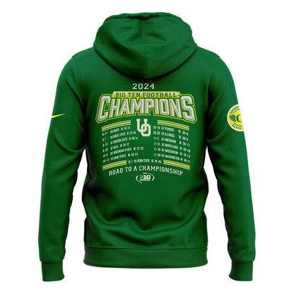 Men's Green Oregon Ducks 2024 Big Ten Football Conference Champions Hoodie