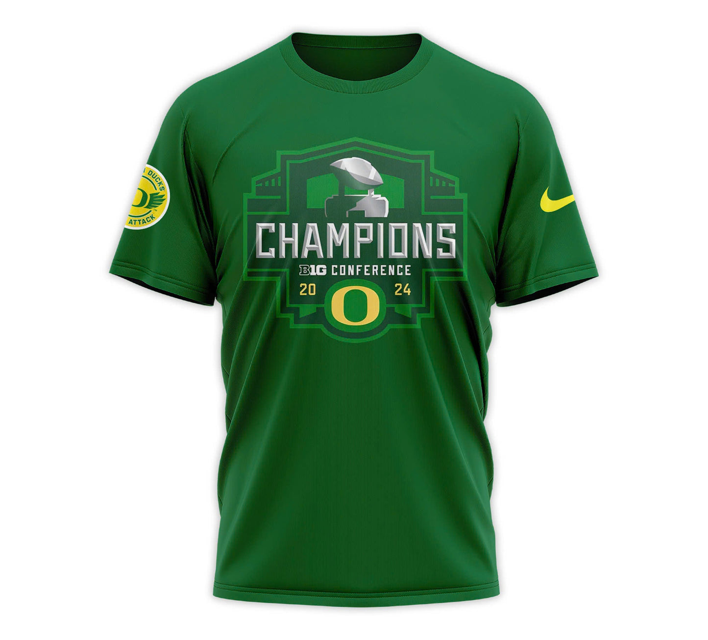 Men's Green Oregon Ducks 2024 Big Ten Football Conference Champions Undefeated Schedule T-Shirt
