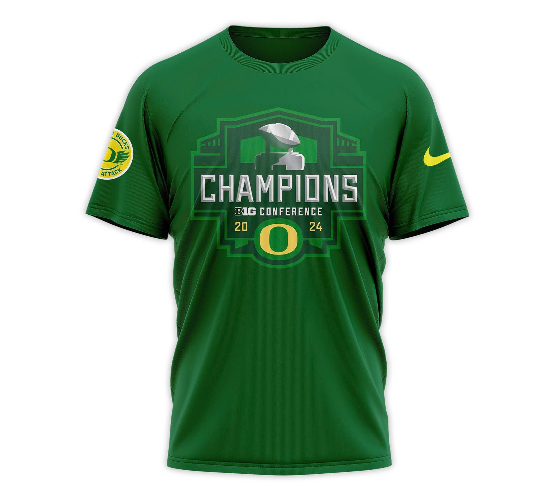 Men's Green Oregon Ducks 2024 Big Ten Football Conference Champions Undefeated Schedule T-Shirt