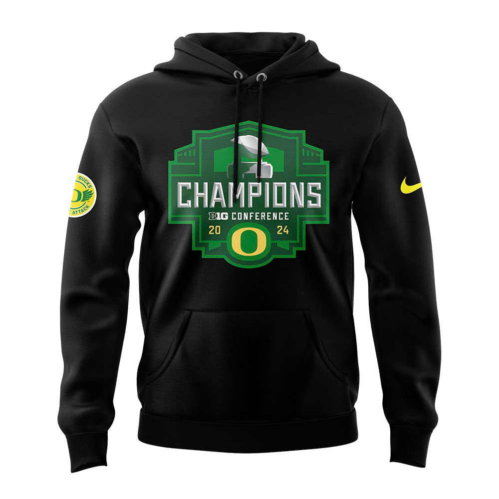 Men’s Black Oregon Ducks 2024 Big Ten Football Conference Champions Hoodie V3