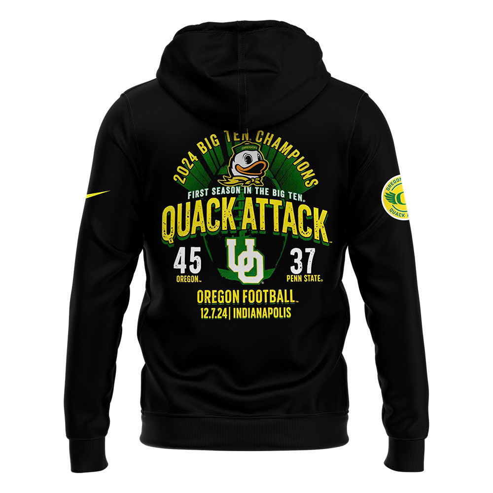 Men's Blue 84 Black Oregon Ducks 2024 Big Ten Football Conference Champions Locker Room Pullover Hoodie V2