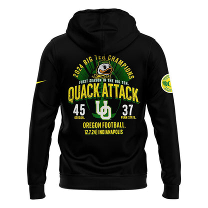 Men's Blue 84 Black Oregon Ducks 2024 Big Ten Football Conference Champions Locker Room Pullover Hoodie V2