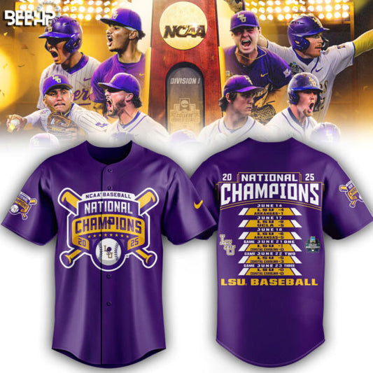 2. LSU NCAA Men’s College Baseball World Series 2025 Champions Jersey Limited Editions Purple